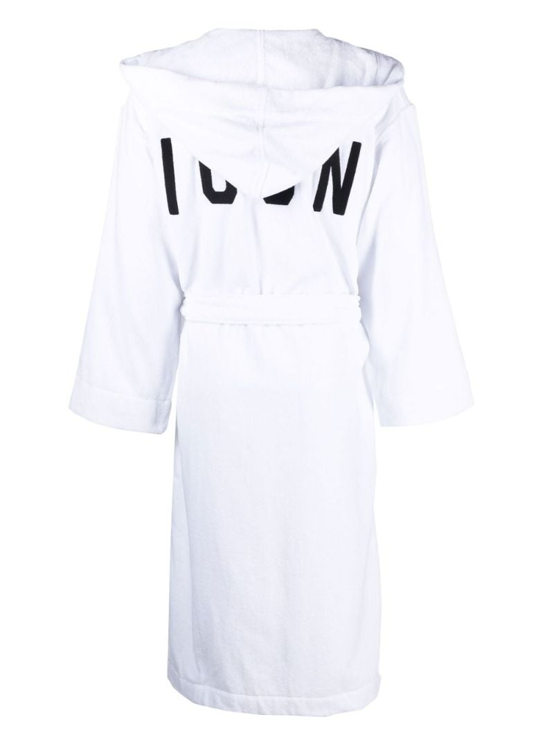 White Logo Embroidered Cotton Dressing Gown