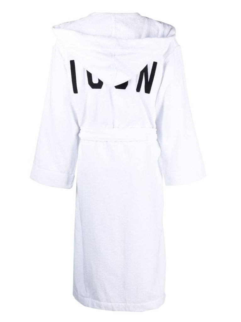White Logo Embroidered Cotton Dressing Gown