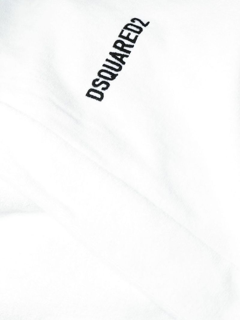 White Logo Embroidered Cotton Dressing Gown