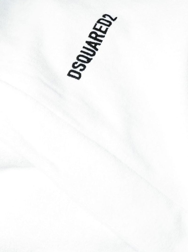 White Logo Embroidered Cotton Dressing Gown