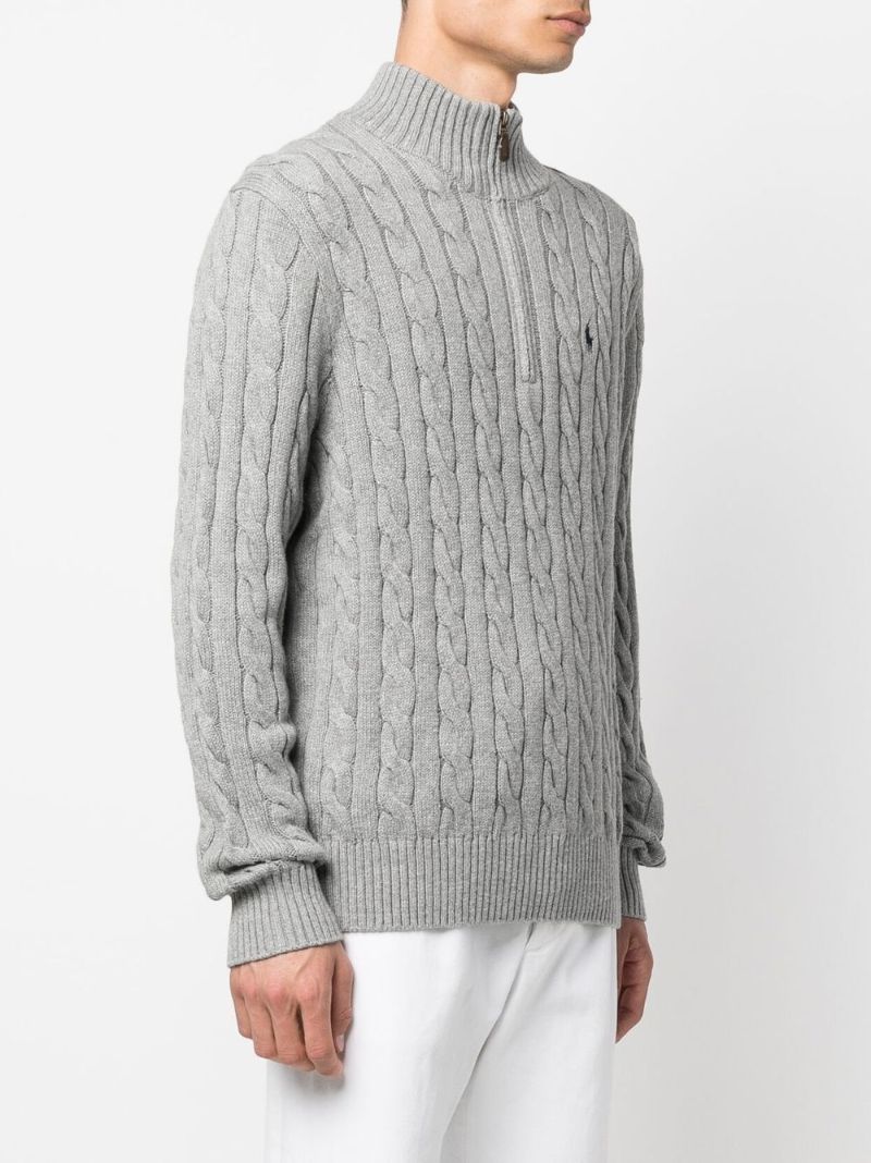 Grey Polo Pony Cable-knit Sweater