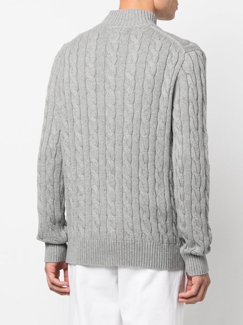 Grey Polo Pony Cable-knit Sweater