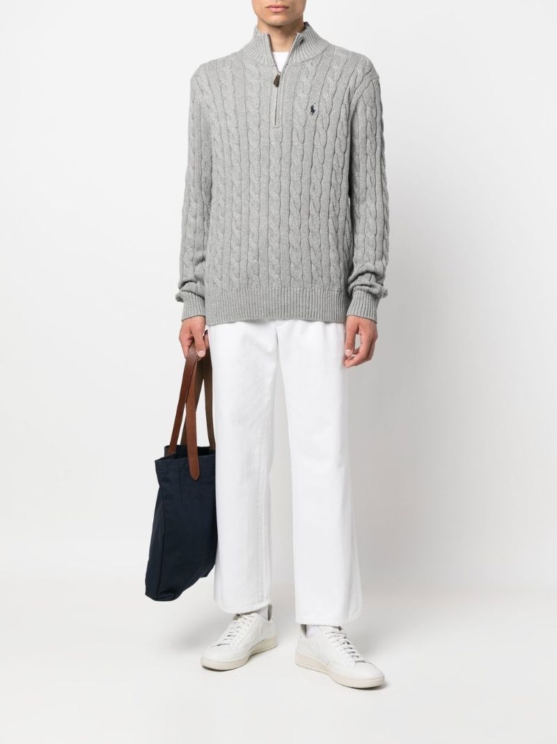 Grey Polo Pony Cable-knit Sweater