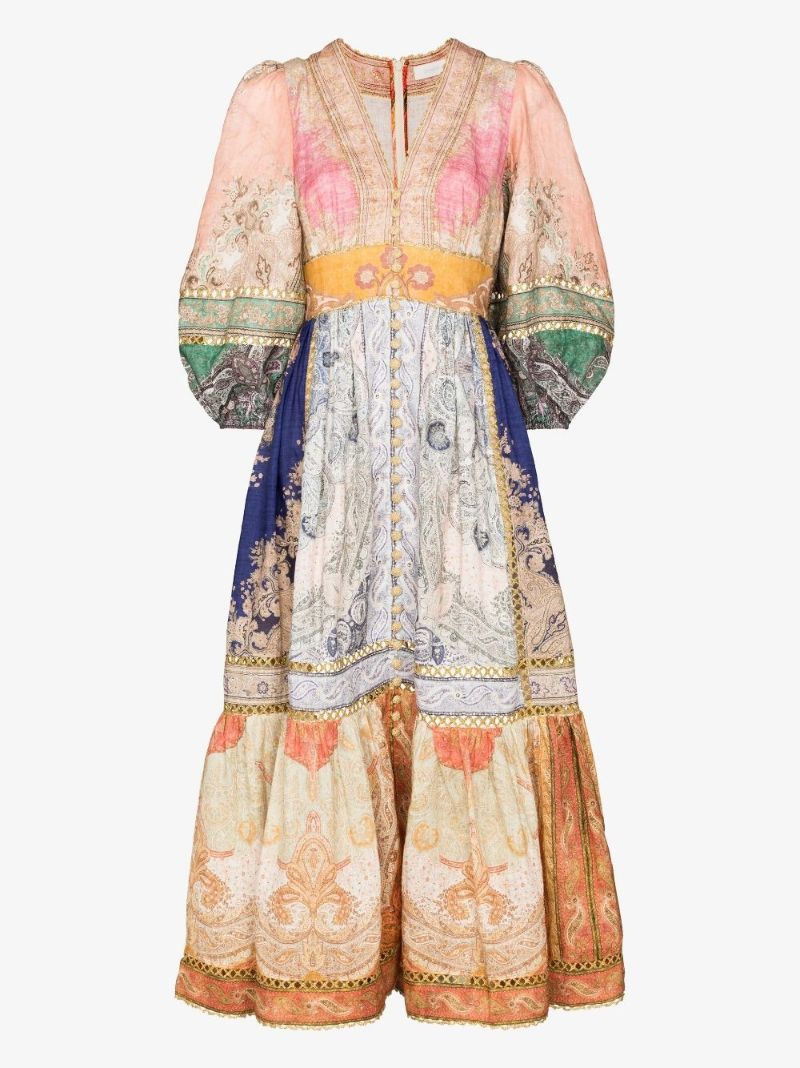 Multicolour Anneke Lantern Patterned Midi Dress