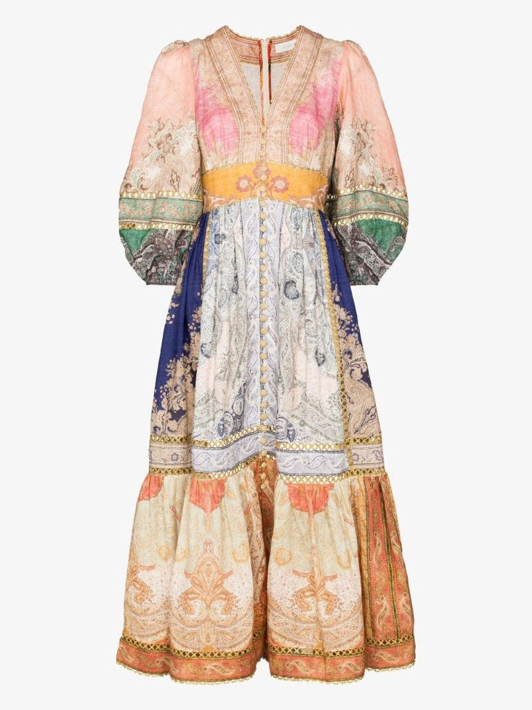 Multicolour Anneke Lantern Patterned Midi Dress