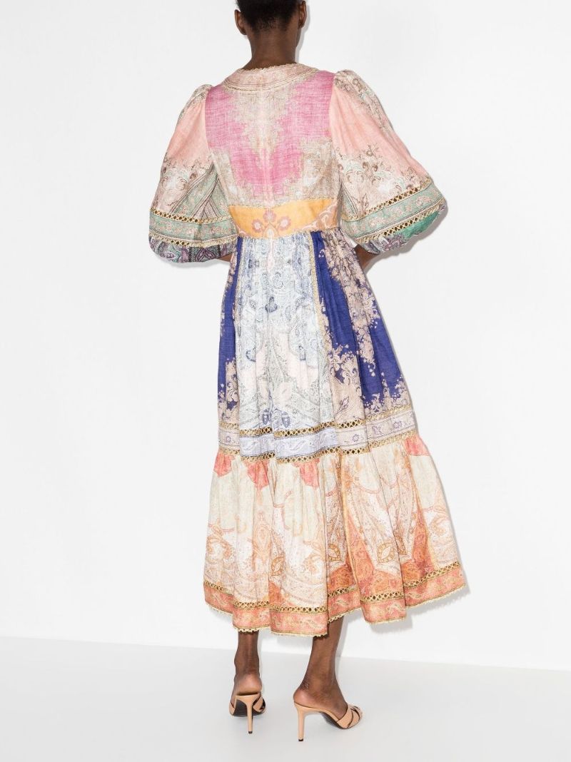 Multicolour Anneke Lantern Patterned Midi Dress
