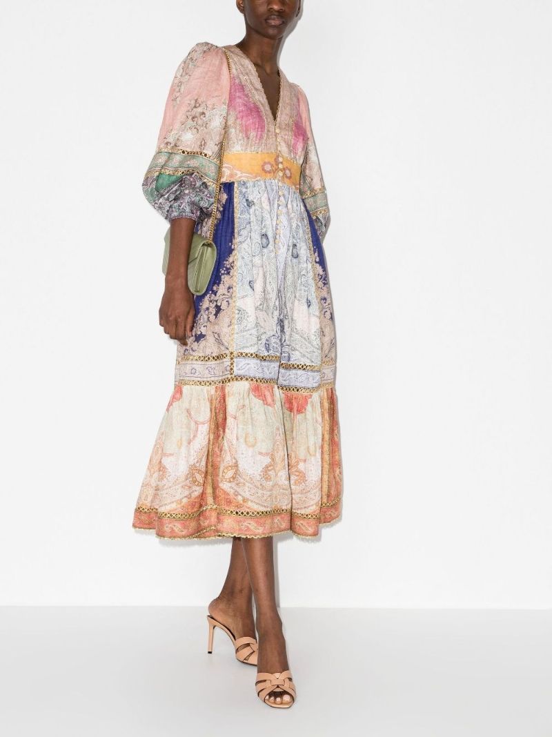 Multicolour Anneke Lantern Patterned Midi Dress