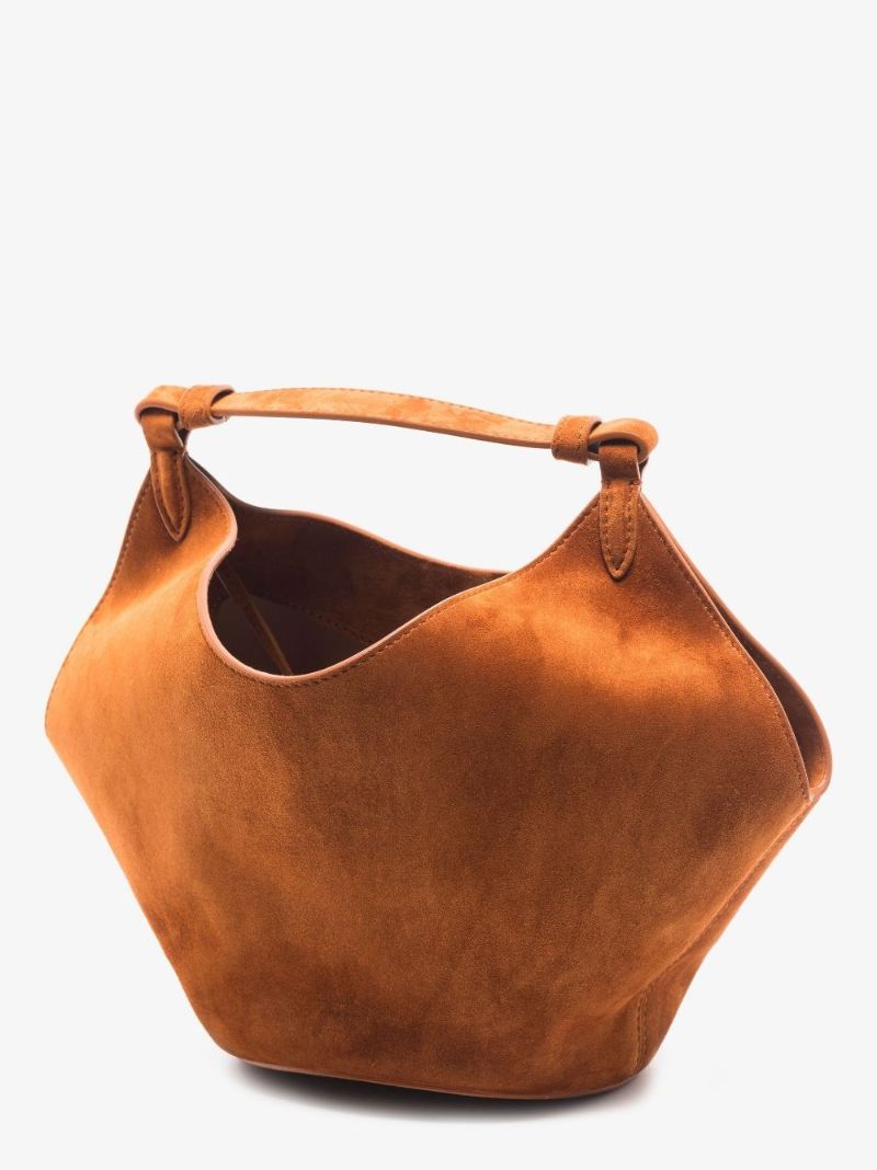 Brown Lotus Suede Mini Tote Bag