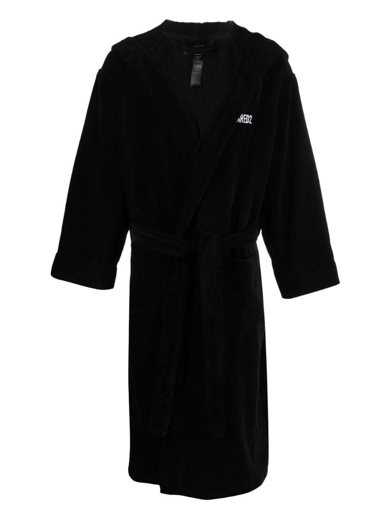Black Logo Embroidered Cotton Dressing Gown