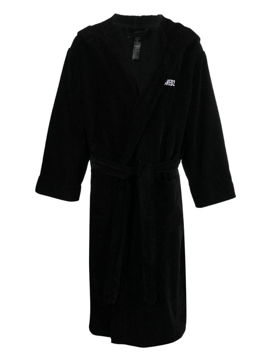Black Logo Embroidered Cotton Dressing Gown