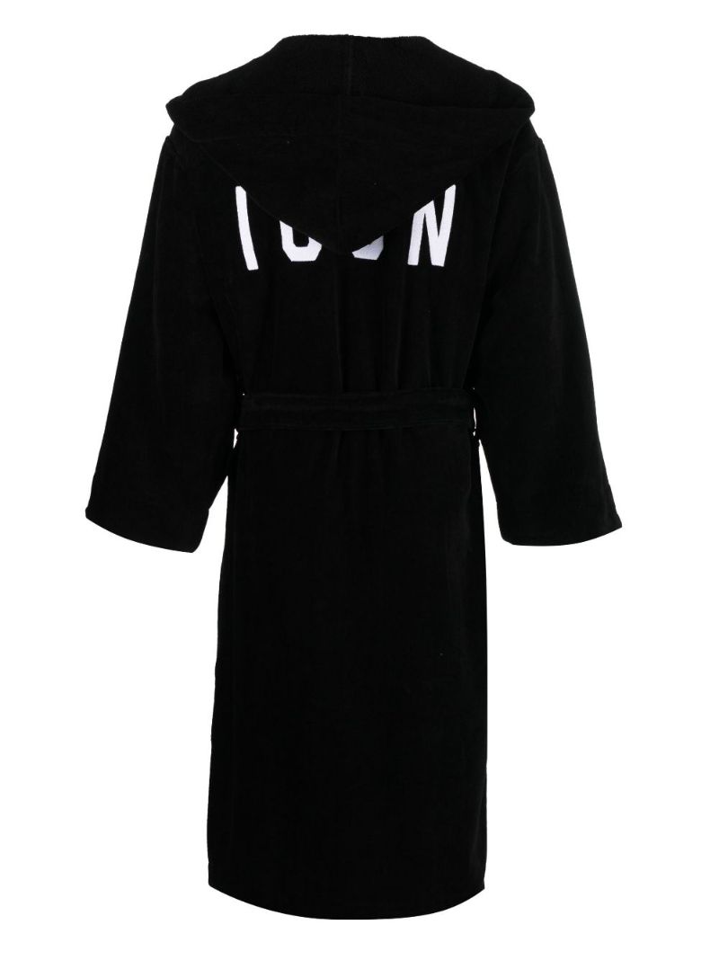 Black Logo Embroidered Cotton Dressing Gown
