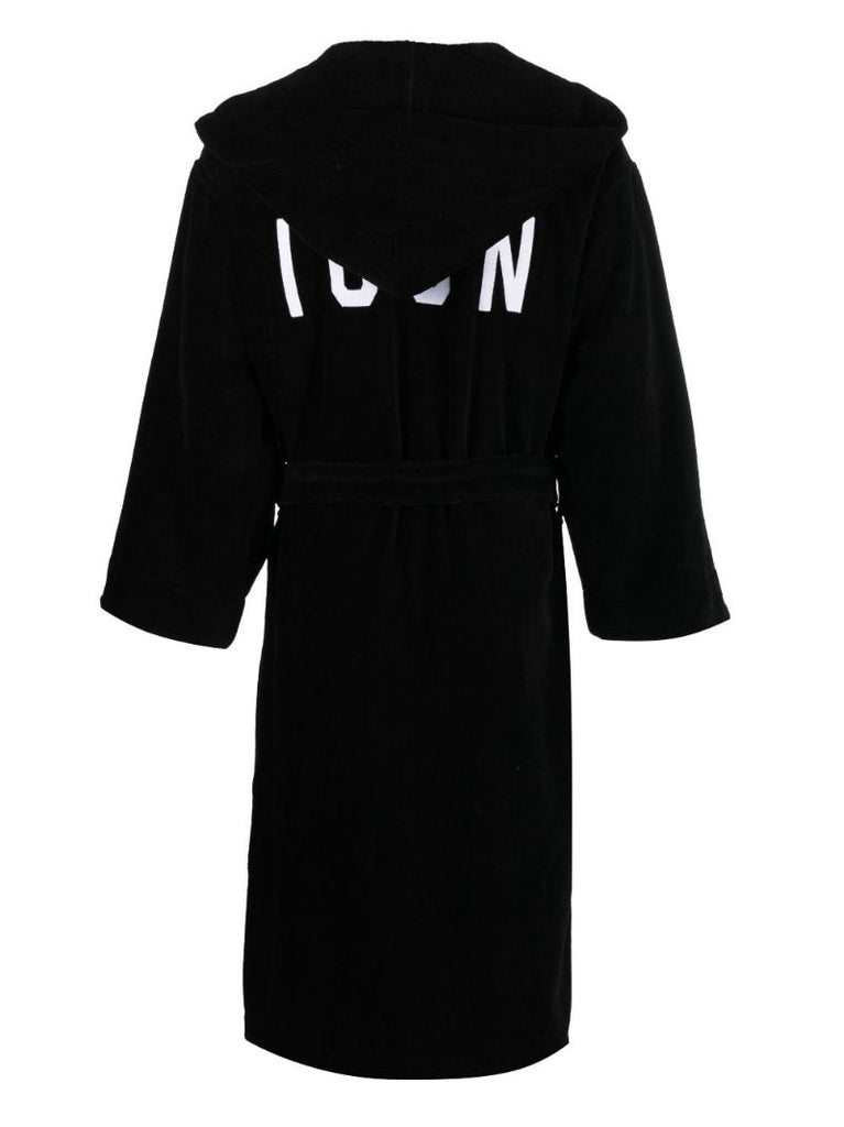 Black Logo Embroidered Cotton Dressing Gown