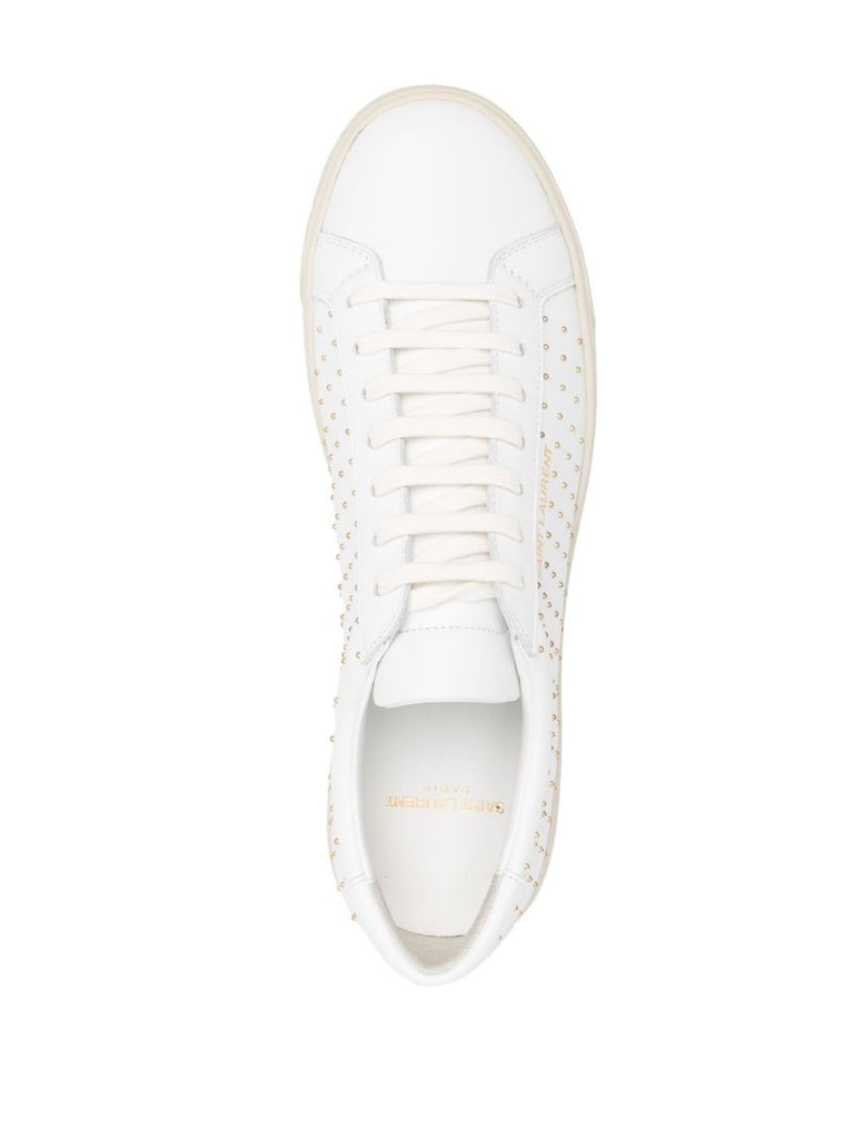 White Studded Low-top Leather Sneakers