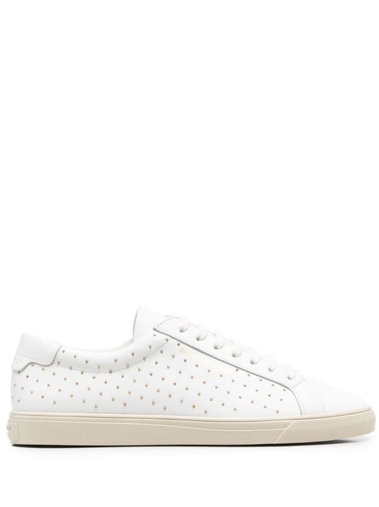 White Studded Low-top Leather Sneakers