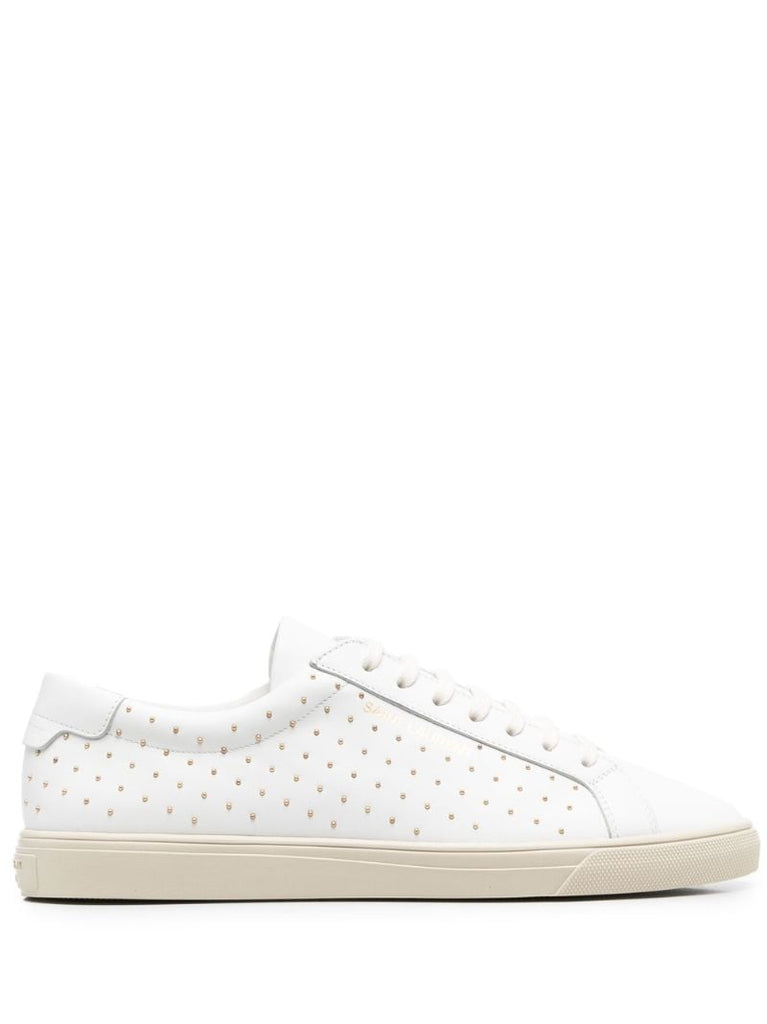 White Studded Low-top Leather Sneakers
