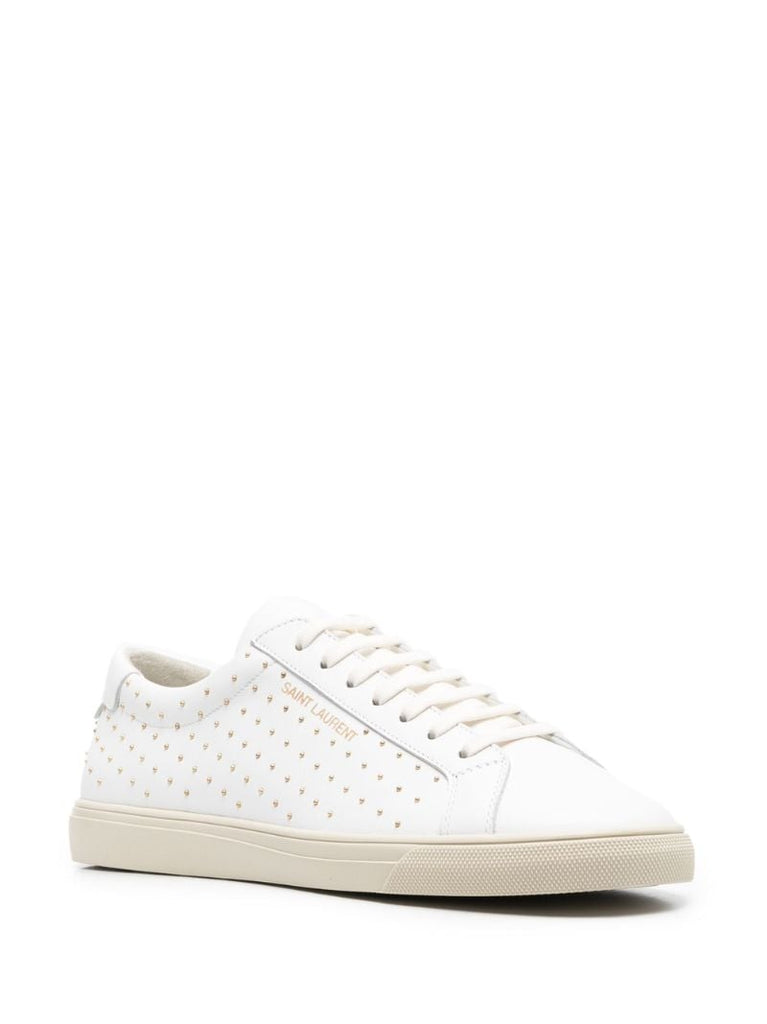White Studded Low-top Leather Sneakers