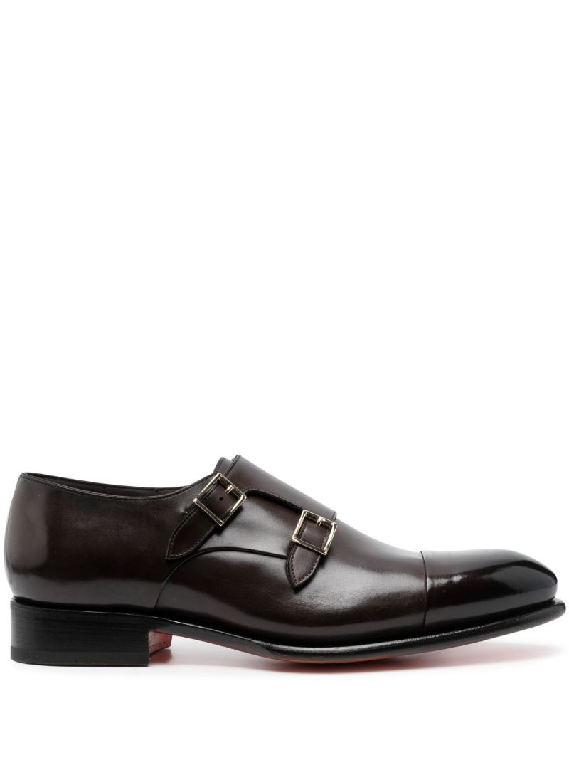 Brown Polished Leather Monk Shoes