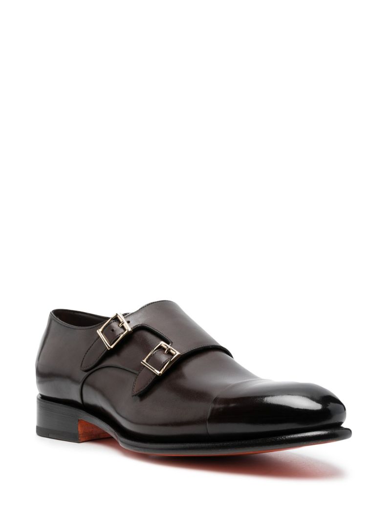 Brown Polished Leather Monk Shoes