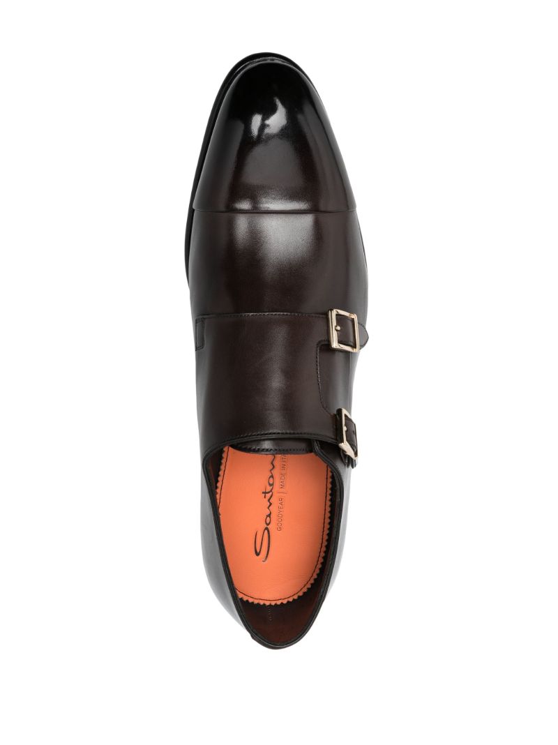 Brown Polished Leather Monk Shoes