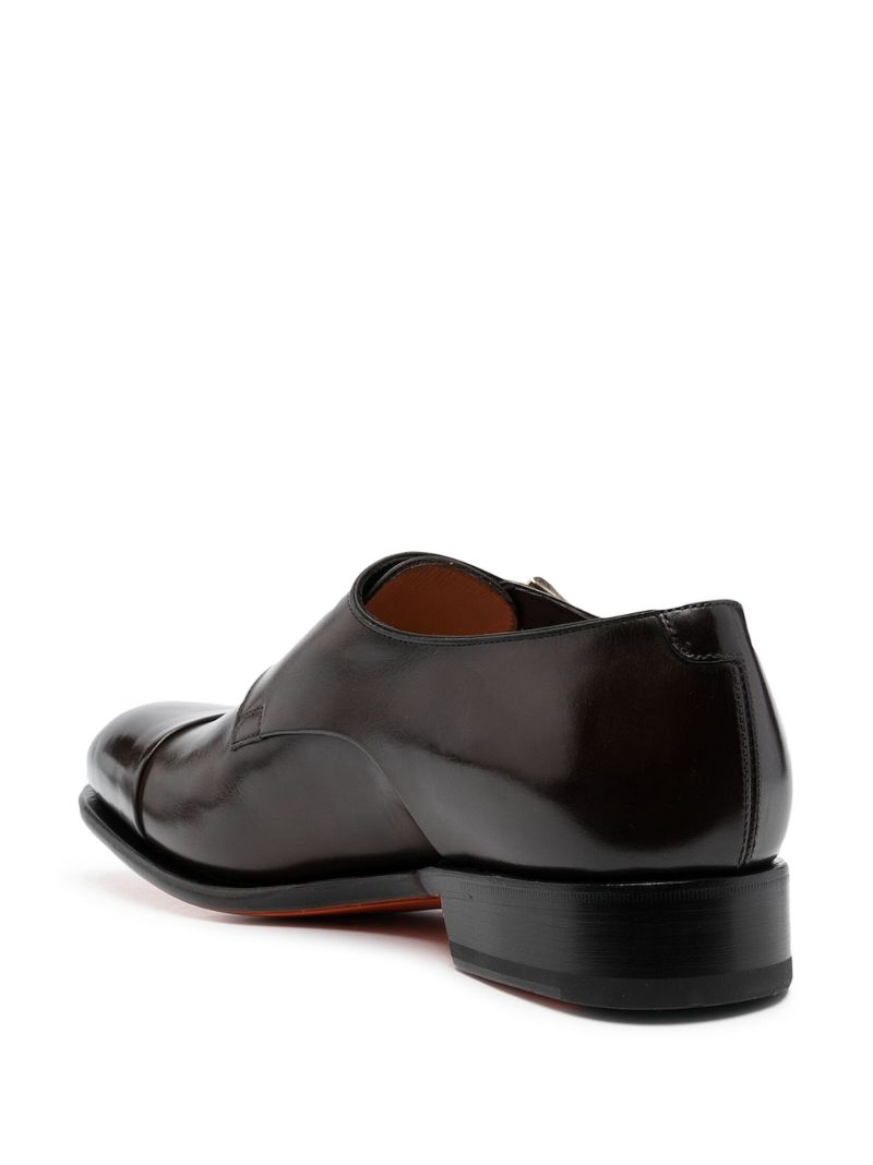 Brown Polished Leather Monk Shoes