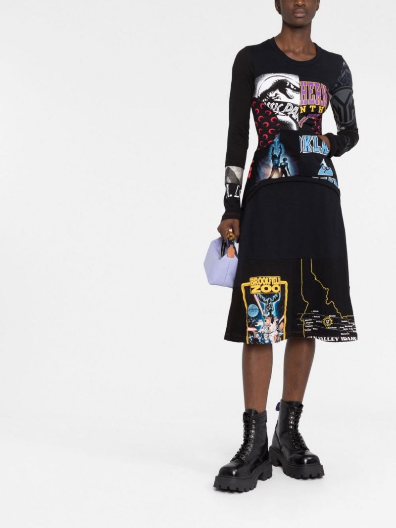 Black Draped Graphic Cotton T-shirt Dress
