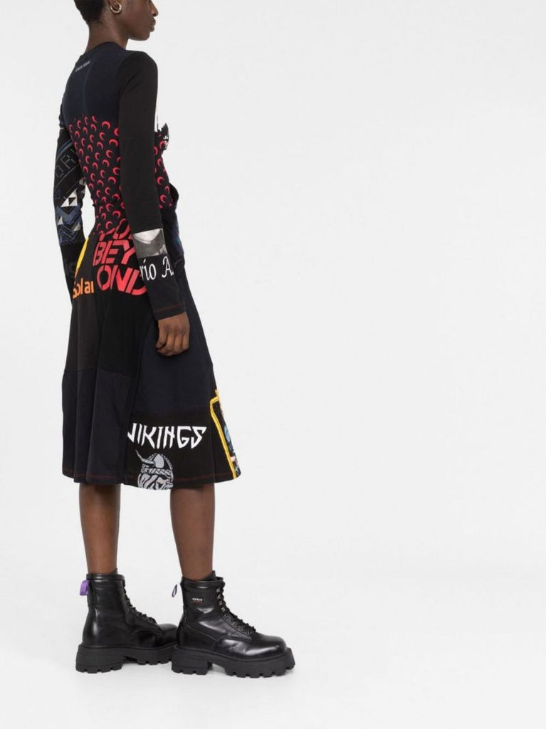 Black Draped Graphic Cotton T-shirt Dress