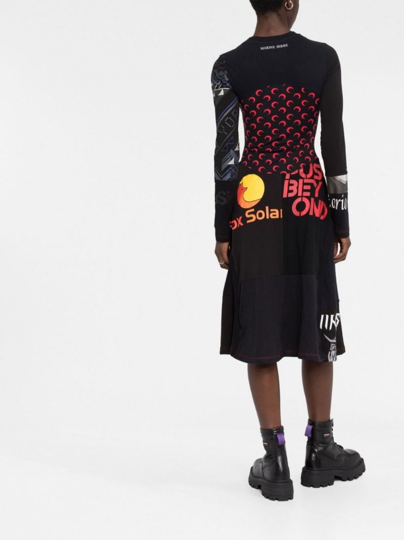 Black Draped Graphic Cotton T-shirt Dress