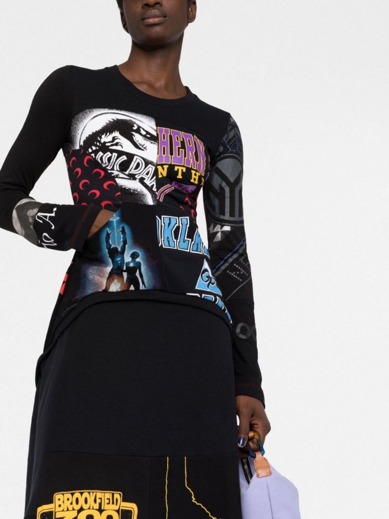 Black Draped Graphic Cotton T-shirt Dress