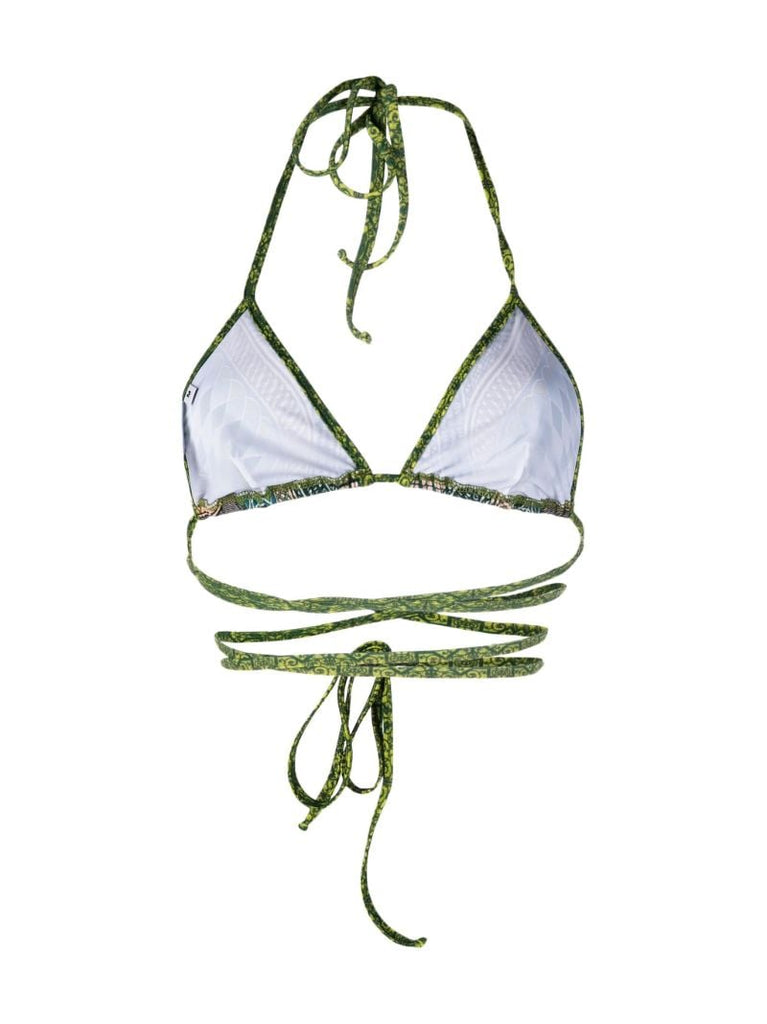Green Banknote Print Bikini Top