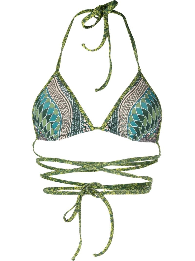 Green Banknote Print Bikini Top