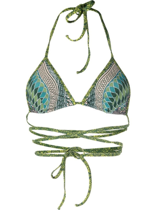 Green Banknote Print Bikini Top