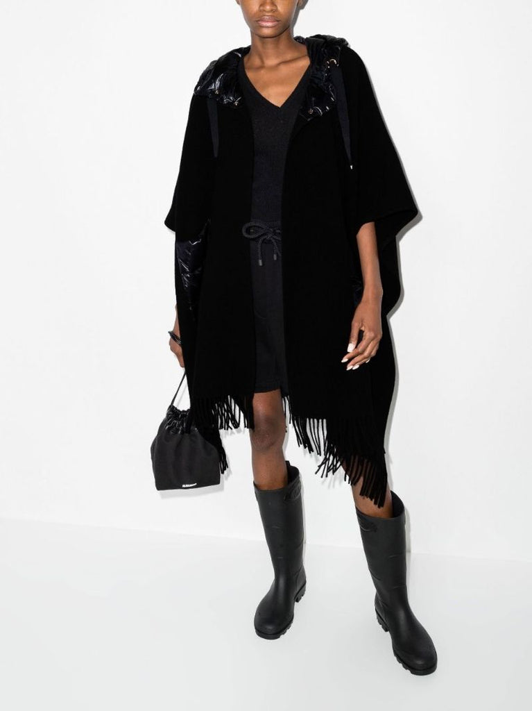 Black Wool Hooded Poncho