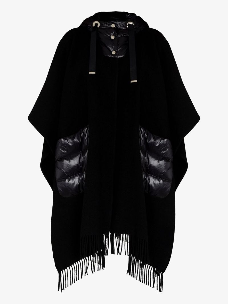 Black Wool Hooded Poncho