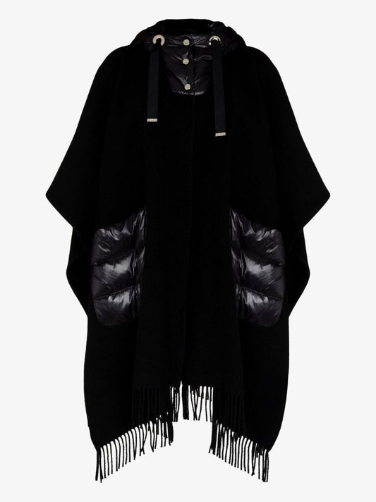 Black Wool Hooded Poncho