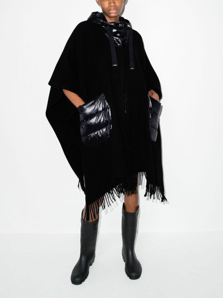 Black Wool Hooded Poncho