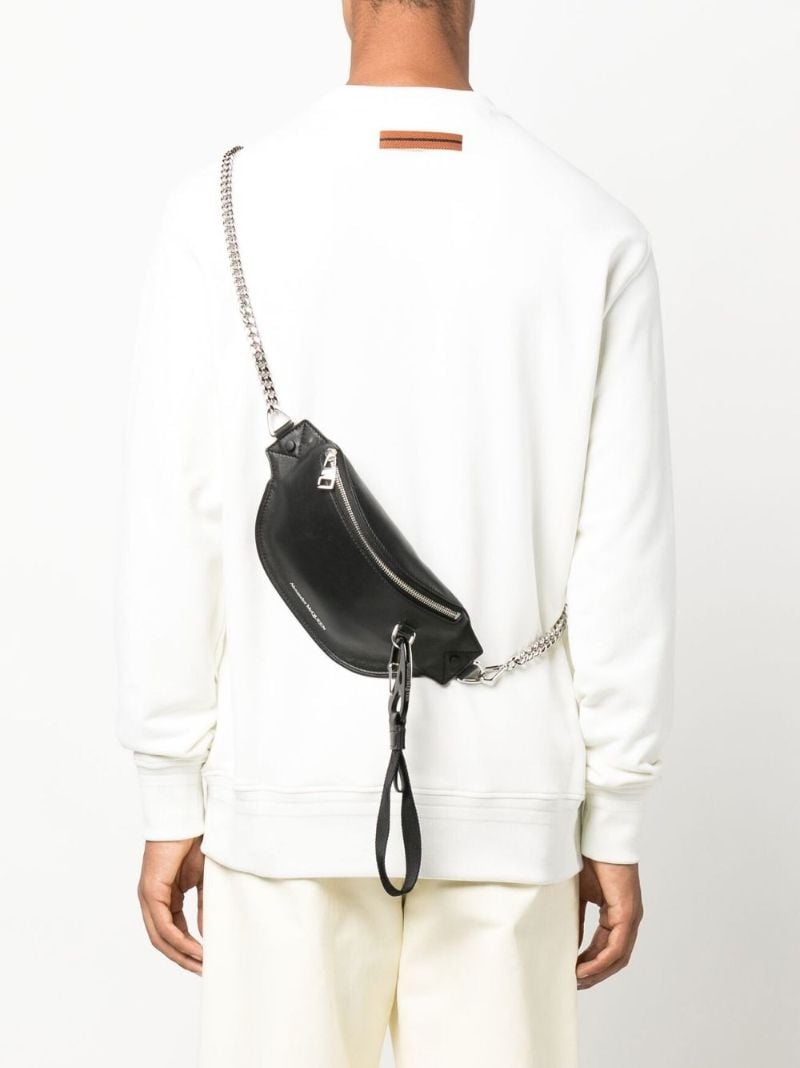 Black Biker Leather Cross Body Bag