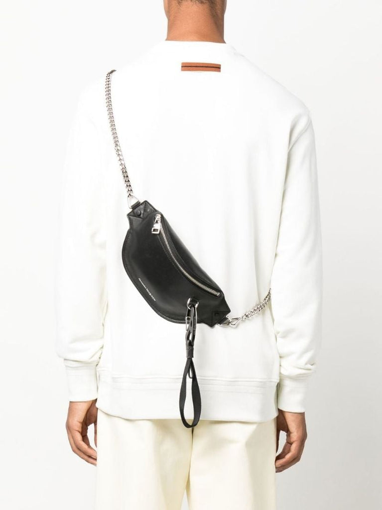 Black Biker Leather Cross Body Bag