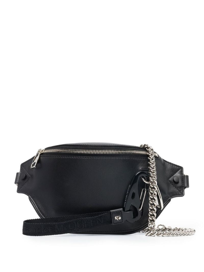 Black Biker Leather Cross Body Bag