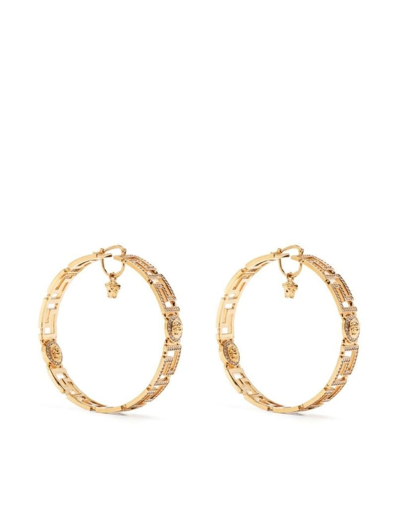 Gold-tone Medusa Greca Crystal Hoop Earrings