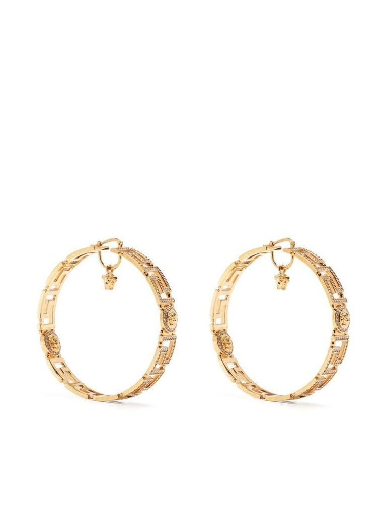 Gold-tone Medusa Greca Crystal Hoop Earrings