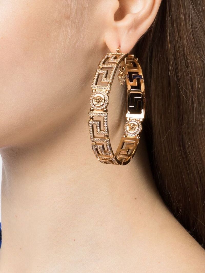 Gold-tone Medusa Greca Crystal Hoop Earrings