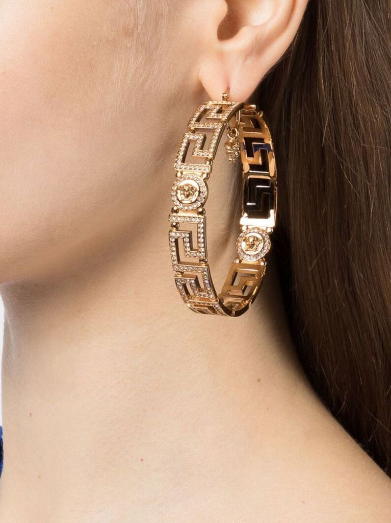 Gold-tone Medusa Greca Crystal Hoop Earrings