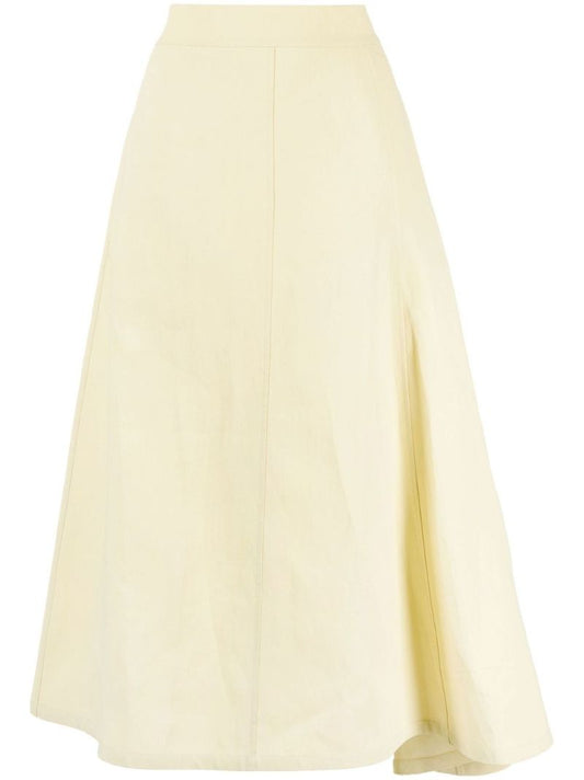 Neutral Asymmetric Linen Midi Skirt