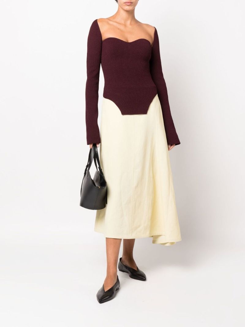 Neutral Asymmetric Linen Midi Skirt