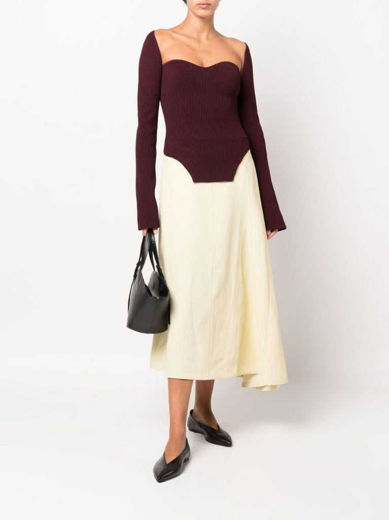 Neutral Asymmetric Linen Midi Skirt