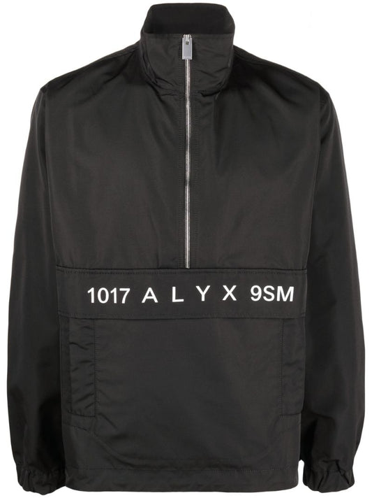 Black Logo Print Windbreaker Jacket