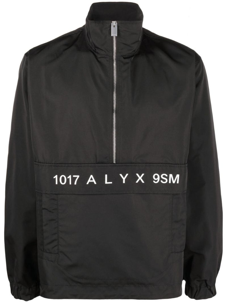 Black Logo Print Windbreaker Jacket