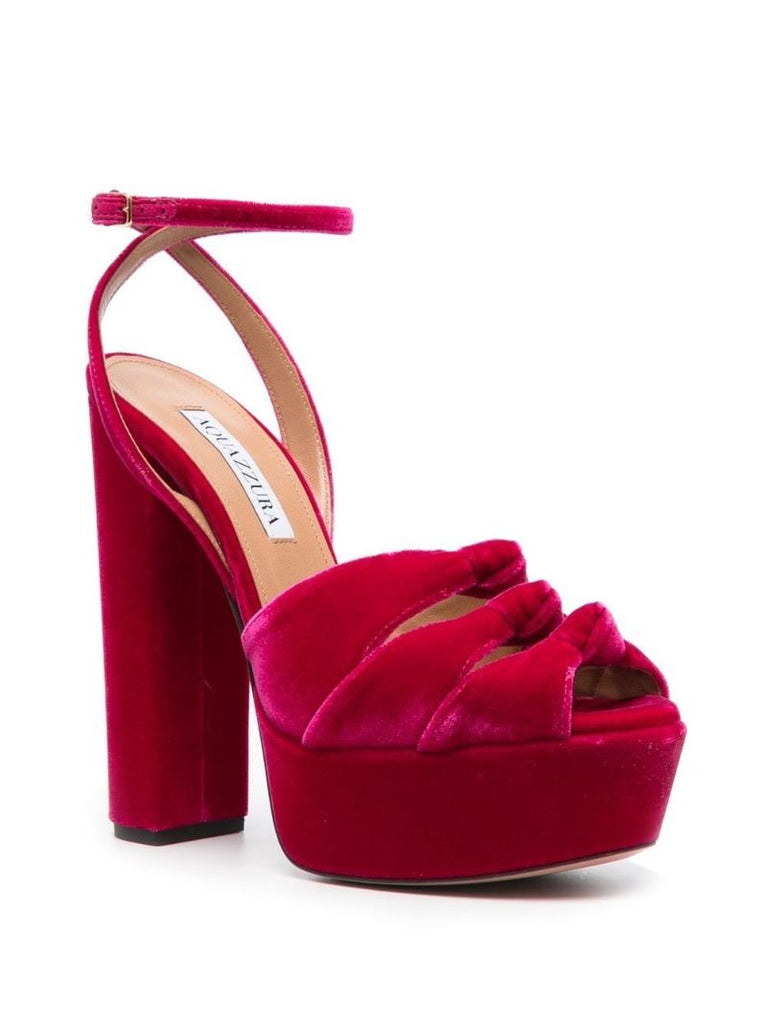 Pink Mira Plateau 140 Velvet Sandals