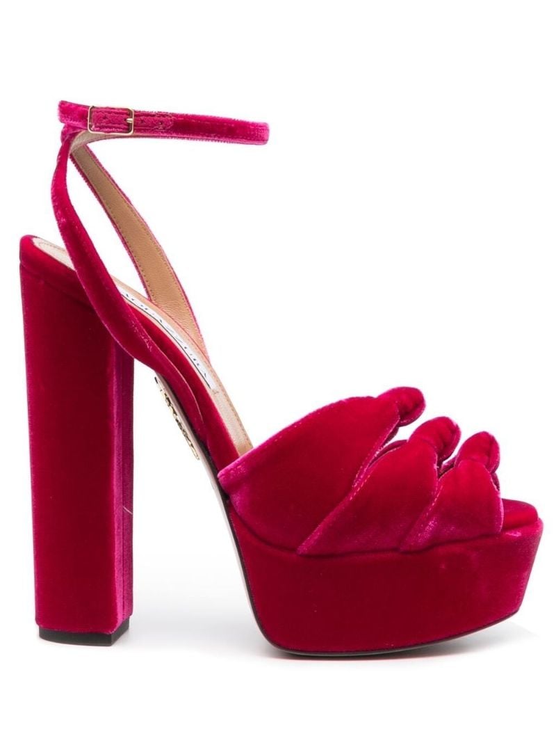 Pink Mira Plateau 140 Velvet Sandals