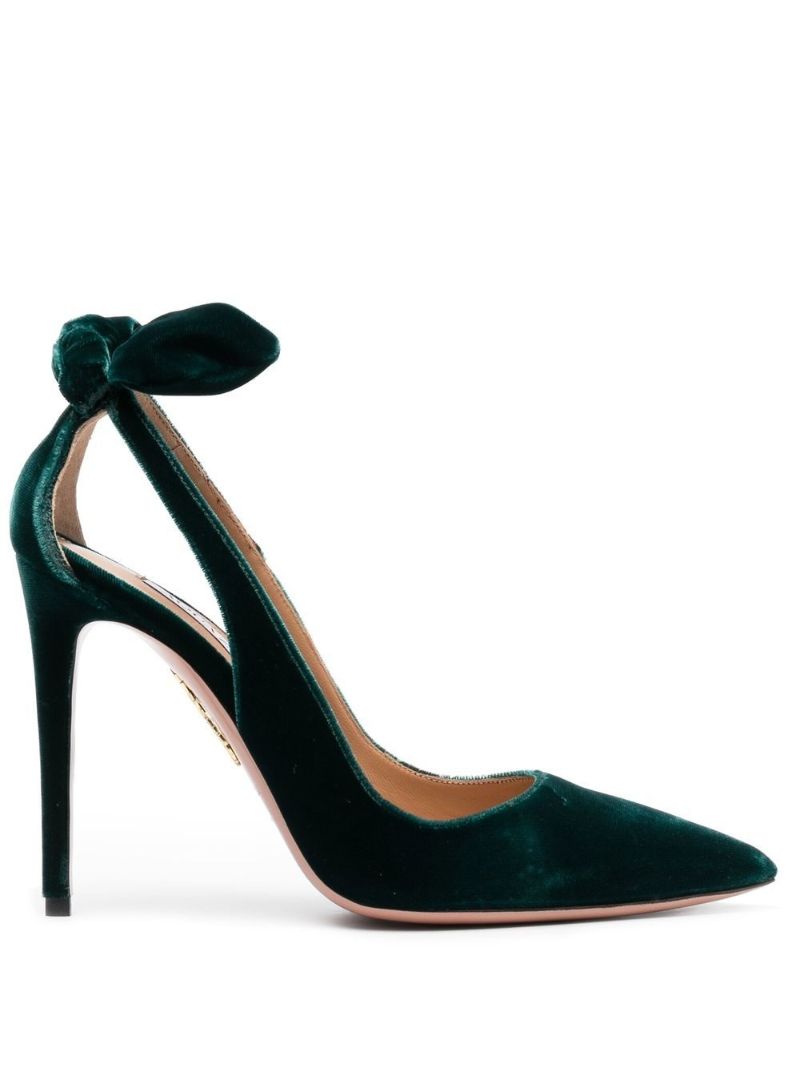 Green Bow Tie 105 Velvet Pumps